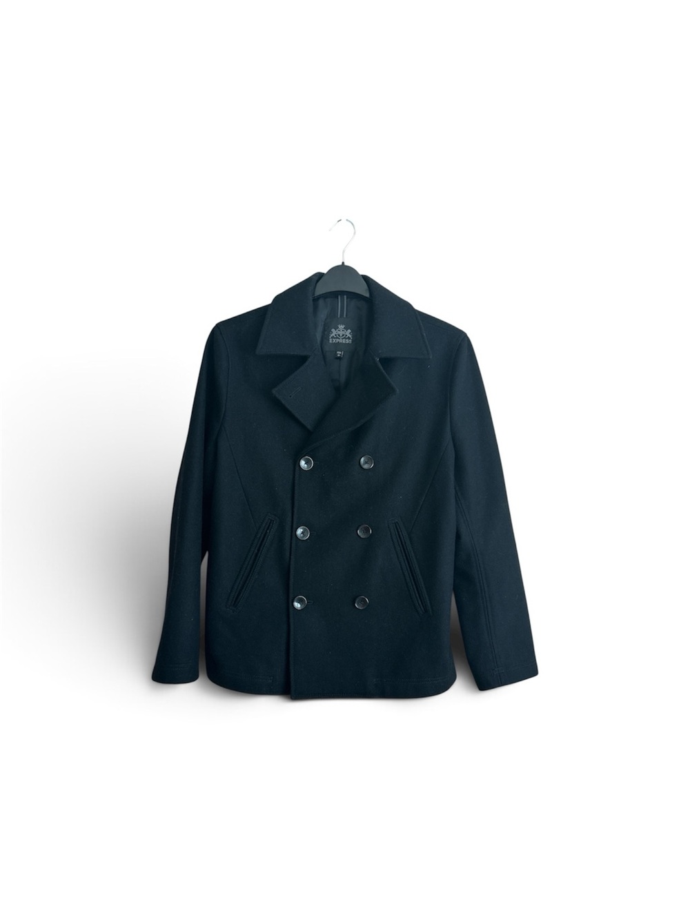 Express Men's Double-Breasted Peacoat - Black